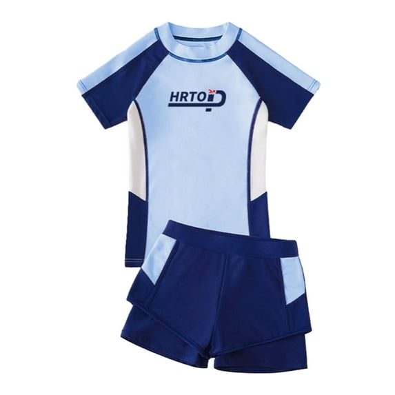 GYRATEDREAM Girls Swimsuits Two Piece Rash Guard Set Short Sleeve Bathing Suit Liner Swimwear with UPF 50+ Sun Protection for 8-14Y Blue