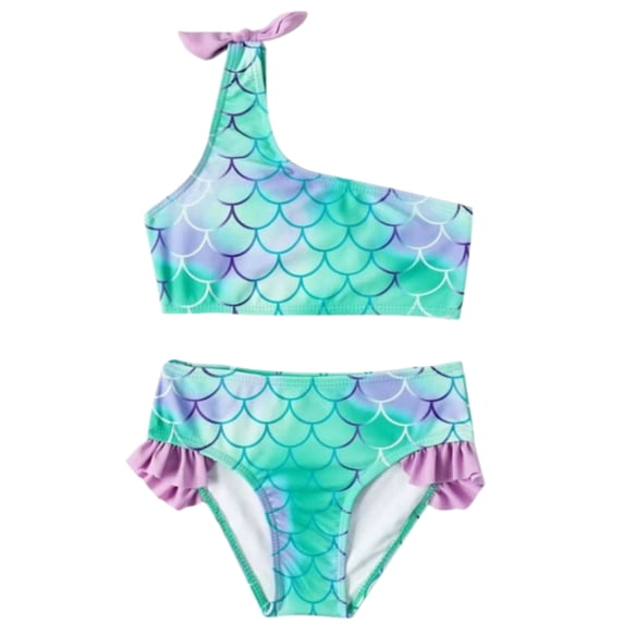 GYRATEDREAM Girls Tankini 2-Piece Swimwear Mermaid Print Bikini Ruffle Bathing Suit 1-14 Years