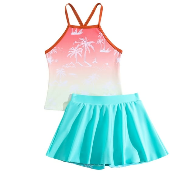 GYRATEDREAM Girls Tankini Swimsuit Mermaid Bathing Suits Criss-Cross Strap Adjustable Summer Beach with Shorts Skirt Two Piece Swimwear for 3-12Y