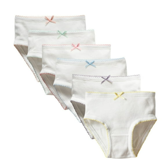 GYRATEDREAM Girls and Toddler Underwear, Cotton Knit Tagless Brief, and Bikini Panties, Big Kids Undies Soft 100% Cotton Multipack (Pack of 6) for 4-5Y White