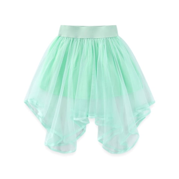 GYRATEDREAM Girls Tulle Skirt Formal High Low Asymmetrical Midi Length Elastic Waist Tutu Layered Puffy Fairy Dance Skirts for 1-2Y Green
