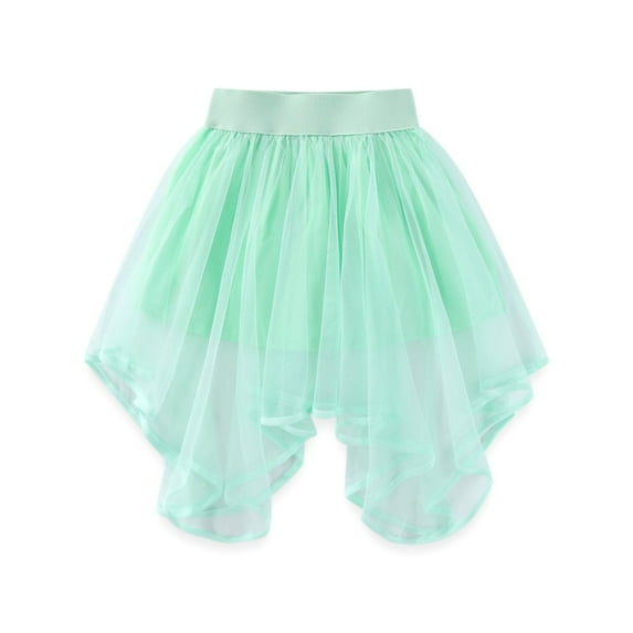 GYRATEDREAM Girls Tulle Skirt Formal High Low Asymmetrical Midi Length Elastic Waist Tutu Layered Puffy Fairy Dance Skirts for 4-5Y Green
