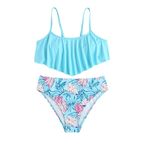 GYRATEDREAM Girls Two Piece Bikini Set Printing Bathing Suits Ruffle Flounce Swimsuits Kids Beach Wear