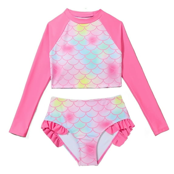 GYRATEDREAM Girls Two Piece Rash Guard Swimsuit Bathing Suit Long Sleeve UPF 50+ Summer Beach Swimwear 2-Piece Set for 8Y