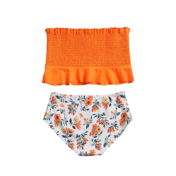 GYRATEDREAM Girls Two Piece Swimsuits Bikini Set Bathing Suit Kids Ruffle Floral Swimwear Set for 5-14Y Orange