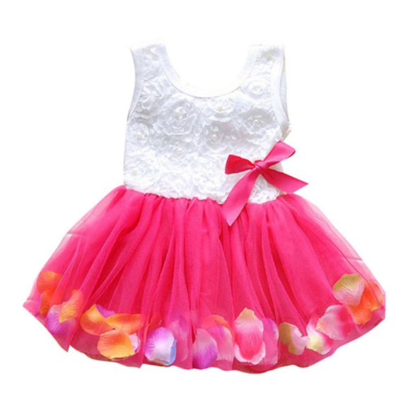GYRATEDREAM Girls Wedding Party Lace Princess Dress Mesh Cotton Petals Floral Dress Tutu Skirt Kids Birthday Formal Dress for 2.5-4Y