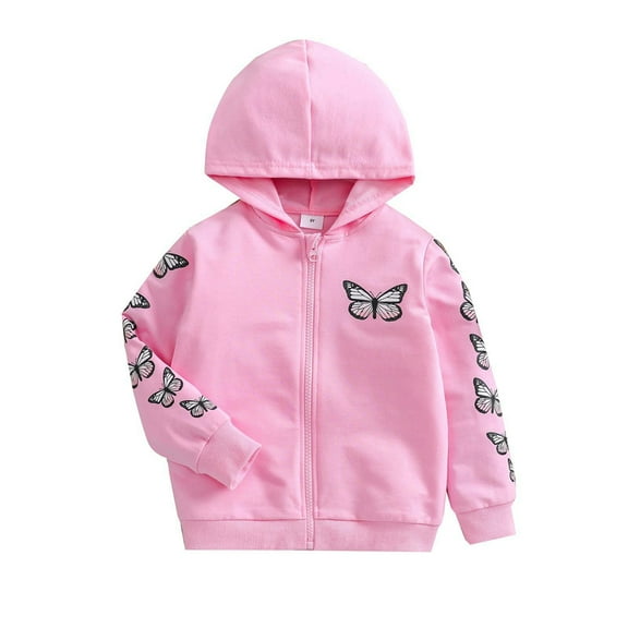 GYRATEDREAM Girls Hooded Jacket Butterfly Zip Coat Little Girls Jacket Lightweight Adorable Outerwear For Spring & Autumn for 18-24M Pink