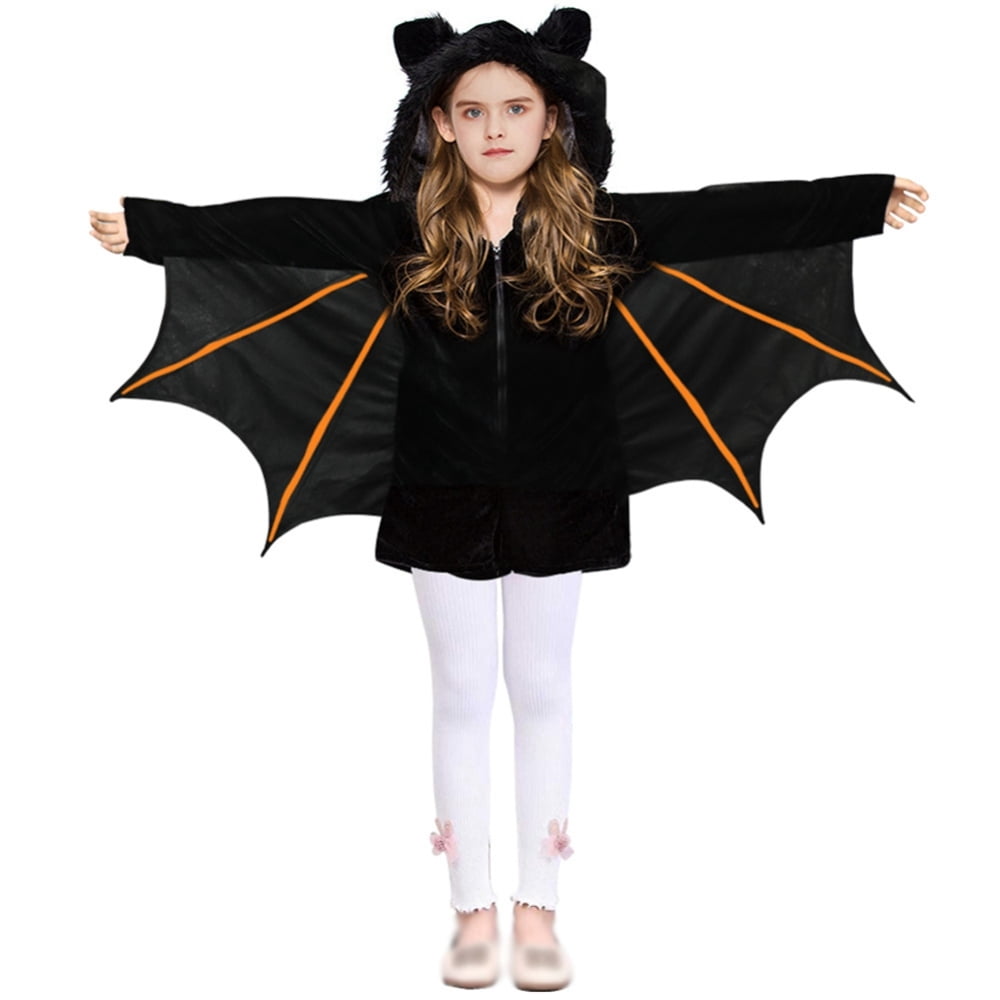 Kids Bat Costume - Black Cozy Animal Jumpsuit With Bat Ears Bandana For Halloween & Cosplay
