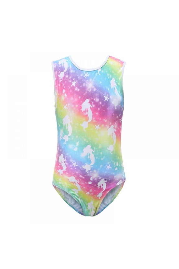 Gymnastics Leotards for Girls One-piece Sparkle Colorful Rainbow Dancing Athletic Leotards 5-14Years
