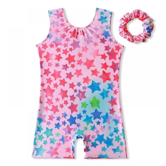 GYRATEDREAM Gymnastics Leotards for Girls Sparkly One-Piece Pro Kids Unitard Biketards with Shorts, Stars 6-7 Years