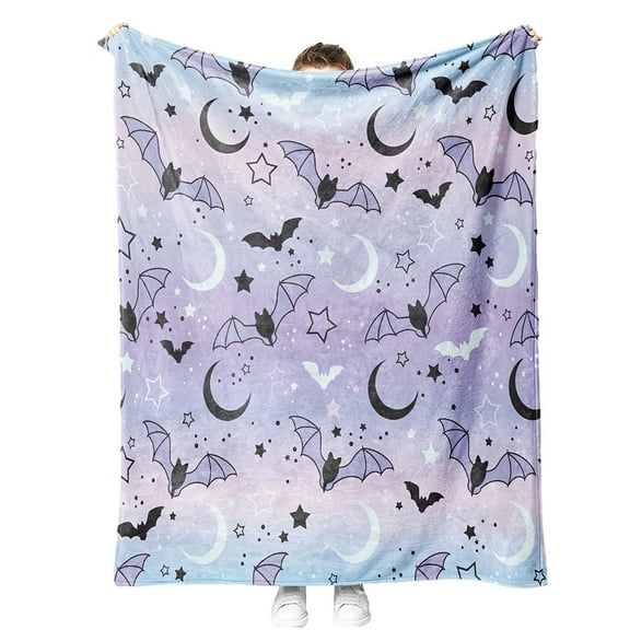 GYRATEDREAM Halloween Throw Blanket for Couch and Bed Ghost Witch's Hat Black Bats and Decorated Pumpkins Print on Soft Blanket for Kids and Adult, 59.05x78.74 inch