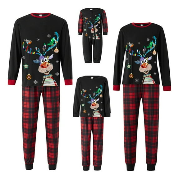 GYRATEDREAM Family Christmas Pjs Matching Sets Xmas Holiday Jammies Reindeer Snowflake Christmas Pajamas Sleepwear Loungewear Dad Mom Kids PJs for 2Y(Kids) Black