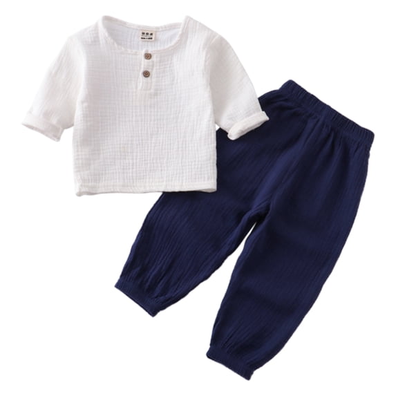 GYRATEDREAM Infant Baby Boys Fashion Outfits Toddler Long Sleeve Crewneck Solid Color Button down Shirt Top and Jogger Pant Set Kids Casual Spring Fall Clothes for 6 Months-7 Years