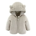 thumbnail image 1 of GYRATEDREAM Infant Baby Boys Girls Fleece Hooded Jacket Coat with Bear Ears Toddler Warm Solid Color Zipper up Outwear Kids Fall Winter Clothes Dark Brown for 6 Months-6 Years, 1 of 3