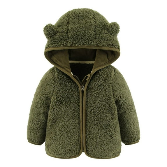 GYRATEDREAM Infant Baby Boys Girls Fleece Hooded Jacket Coat with Bear Ears Toddler Warm Solid Color Zipper up Outwear Kids Fall Winter Clothes Dark Green for 6M-6T