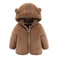 thumbnail image 1 of GYRATEDREAM Infant Baby Boys Girls Fleece Hooded Jacket Coat with Bear Ears Toddler Warm Solid Color Zipper up Outwear Kids Fall Winter Clothes Khaki for 6M-6T, 1 of 3