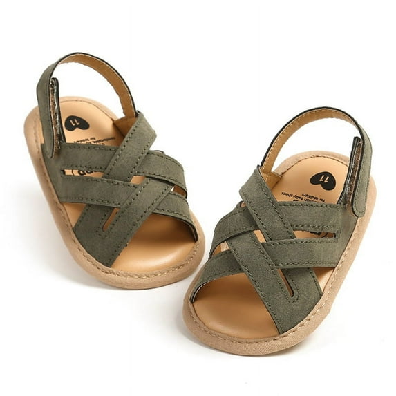GYRATEDREAM Infant Baby Boys Girls PU Leather Soft Open Toe Sandals Toddler Summer Criss Cross Sandals Flower Princess Flat Shoes Green for 0-18 Months