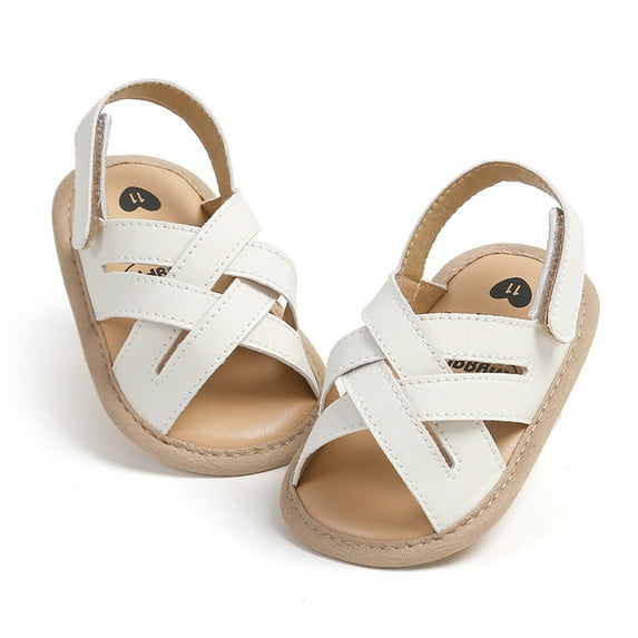 GYRATEDREAM Infant Baby Boys Girls PU Leather Soft Open Toe Sandals Toddler Summer Criss Cross Sandals Flower Princess Flat Shoes White for 0-18 Months