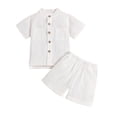 thumbnail image 1 of GYRATEDREAM Infant Baby Boys Summer Outfits Short Sleeve Solid Color Button down Shirt Top and Jogger Shorts Set Toddler Casual Fashion Clothes White for 6 Months-5 Years, 1 of 8