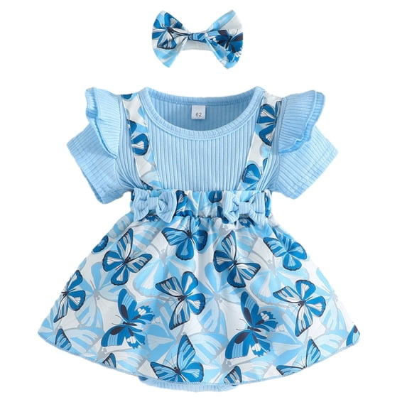 GYRATEDREAM Infant Baby Girl Romper Sleeveless Strap Pleated Baby Bodysuit Tulle Romper Mesh Dress Spring Summer Clothes for 6-9M Blue