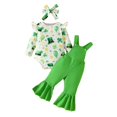 thumbnail image 1 of GYRATEDREAM Infant Baby Girl St. Patrick's Day Outfit Ruffle Long Sleeve Clover Print Sweatshirt and Suspender Pants Overalls Headband 3Pcs Set Toddler Clothes Green for 3-24M, 1 of 8