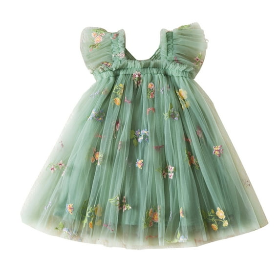 GYRATEDREAM Infant Baby Girl Summer Tulle Dress Strap Floral Embroidered A Line Dress Toddler Sleeveless Beach Butterfly Sundress Green for 6M-5T