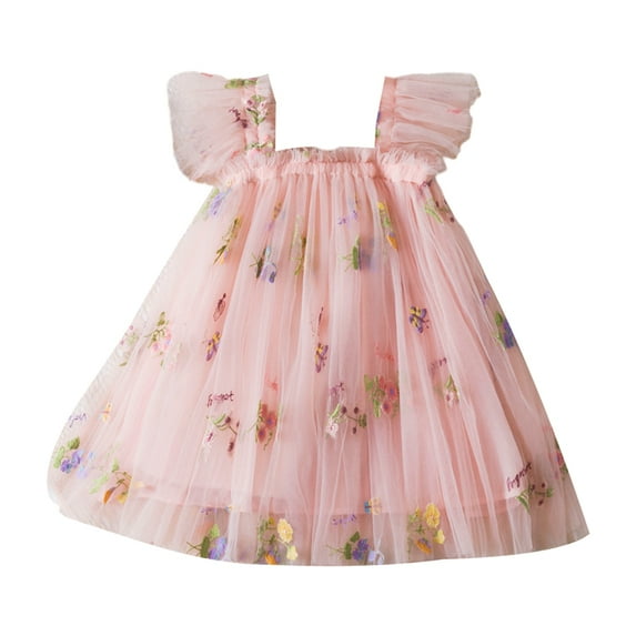 GYRATEDREAM Infant Baby Girl Summer Tulle Dress Strap Floral Embroidered A Line Dress Toddler Sleeveless Beach Butterfly Sundress Pink for 6M-5T