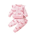 thumbnail image 1 of GYRATEDREAM Infant Baby Girl Valentine's Day Outfit Ruffle Long Sleeve Crewneck Bow Print Sweatshirt Top and Elastic Pant 2Pcs Set Toddler Spring Fall Clothes Pink for 0-3Y, 1 of 8