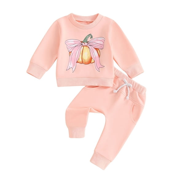 GYRATEDREAM Infant Baby Girls Halloween Outfits Toddler Bowknot Pumpkin Print Long Sleeve Sweatshirts Tops Pants Fall Winter Clothes for 0 Month-3 Years
