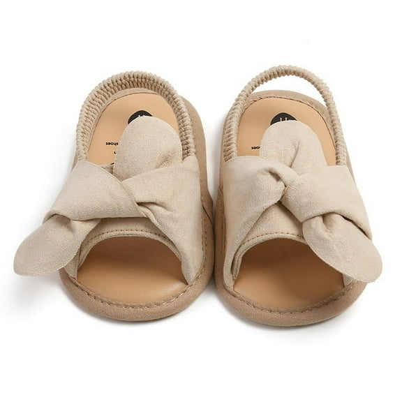 GYRATEDREAM Infant Baby Girls Soft Open Toe Sandals Toddler Summer PU Leather Bowknot Sandals Flower Princess Flat Shoes Apricot for 0-18 Months
