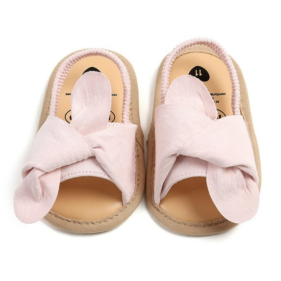 GYRATEDREAM Infant Baby Girls Soft Open Toe Sandals Toddler Summer PU Leather Bowknot Sandals Flower Princess Flat Shoes Pink for 0-18 Months