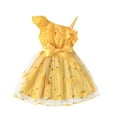 thumbnail image 1 of GYRATEDREAM Infant Baby Girls Spaghetti Strap Tulle Dress Summer One Shoulder Sleeveless Princess Birthday Party Dress Toddler Cute Mesh Puffy Dress Yellow for 6M-3T, 1 of 3