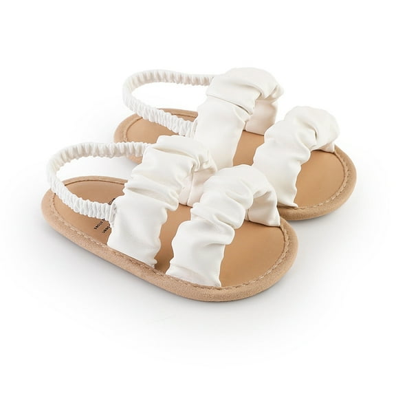 GYRATEDREAM Infant Baby Girls Summer Open Toe Sandals Toddler PU Leather Soft Cute Princess Flat Shoes White for 0-18 Months