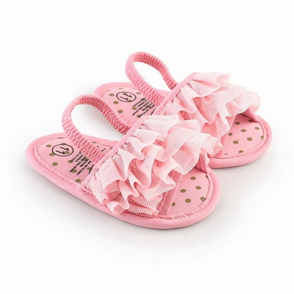 GYRATEDREAM Infant Baby Girls Summer Open Toe Sandals Toddler PU Leather Soft Flower Ruffle Princess Flat Shoes Pink for 0-18 Months