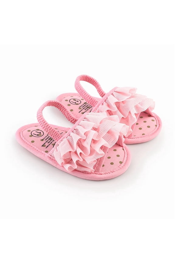 Infant Baby Girls Summer Open Toe Sandals Toddler PU Leather Soft Flower Ruffle Princess Flat Shoes Pink for 0-18 Months