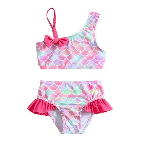 GYRATEDREAM Infant Baby Girls Two Piece Swimsuits Print Bikini One Shoulder Ruffle Tankini Bathing Suit