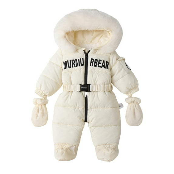 GYRATEDREAM Infant Baby Jumpsuit Outfit with Gloves Toddler Snowsuit Winter Coat Fleece Hooded Romper Jumpsuit Boys Girls Onesie Warm Bodysuit for 3-18 Months