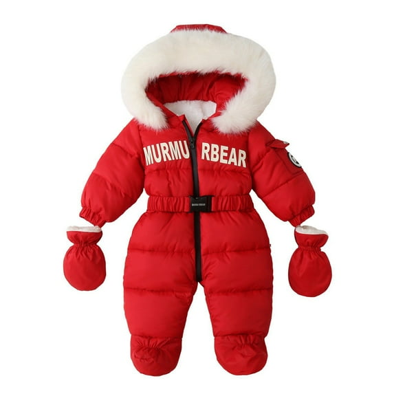 GYRATEDREAM Infant Baby Jumpsuit Outfit with Gloves Toddler Snowsuit Winter Coat Fleece Hooded Romper Jumpsuit Boys Girls Onesie Warm Bodysuit for 3-18 Months