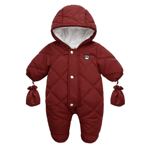 GYRATEDREAM Infant Baby Jumpsuit Outfit Toddler Snowsuit Winter Coat Fleece Hooded Romper Jumpsuit Boys Girls Onesie Warm Bodysuit for 6-24 Months