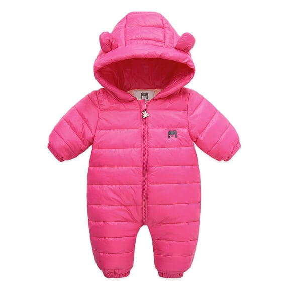 GYRATEDREAM Infant Baby Jumpsuit Outfit Toddler Snowsuit Winter Coat Fleece Hooded Romper Jumpsuit Boys Girls Onesie Warm Bodysuit for 6-24 Months