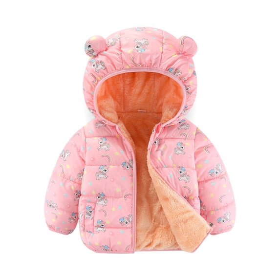GYRATEDREAM Infant Baby Winter Coat Cute Teddy Bear Hooded Padded Jacket Warm Fleece Outerwear Windproof Toddler Boys Girl Winter Clothes for 18-24M Pink