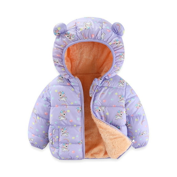 GYRATEDREAM Infant Baby Winter Coat Cute Teddy Bear Hooded Padded Jacket Warm Fleece Outerwear Windproof Toddler Boys Girl Winter Clothes for 2-3Y Purple