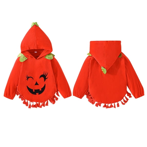 GYRATEDREAM Infant Boys Girls Halloween Pumpkin Face Hoodie Toddler Long Seeve Hooded Sweatshirt Baby Tassel Trim Cover Up Tops Fall Clothes for 6 Months-5 Years