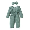 thumbnail image 1 of GYRATEDREAM Infant Newborn Boys Girls Clothes Set Baby Romper Ribbed Knit Long Sleeve Button Solid Bodysuit Jumpsuit+Headband, 1 of 1