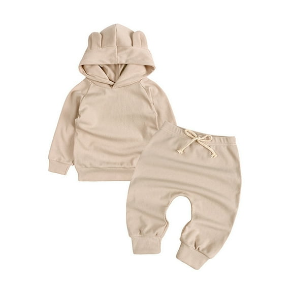GYRATEDREAM Infant Toddler Baby Cotton Hoodie 2 Piece Sports Outfits Boys Girls Solid Casual Long Sleeve Hooded Sweatshirt + Drawstring Sweatpants Set for 6 Months-3 Years