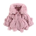 thumbnail image 1 of GYRATEDREAM Infant Toddler Baby Girls Cute Winter Warm Thick Fur Capes Cardigan Cloak Windproof Coat with Bow Pom-Pom Balls for 5Y Pink, 1 of 6