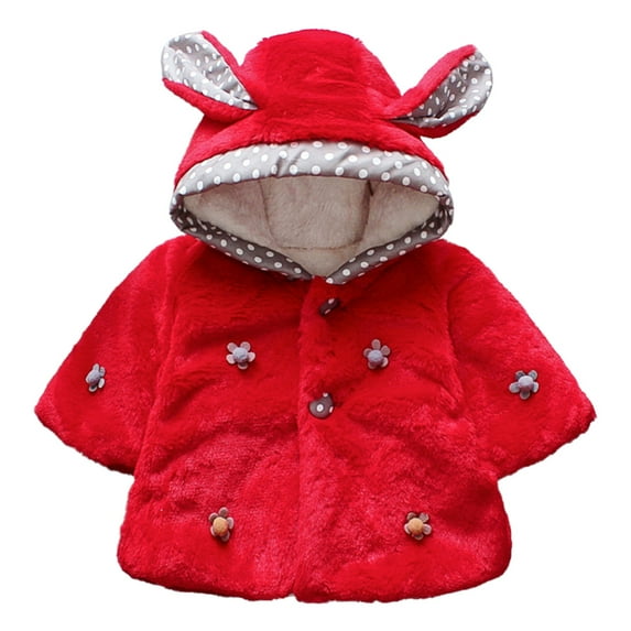 GYRATEDREAM Infant Toddler Baby Girls Cute Winter Warm Thick Fur Capes Cardigan Cloak Windproof Coat with Bow Pom-Pom Balls for 6-12M Red