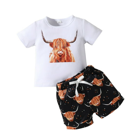 GYRATEDREAM Infant Toddler Baby Summer Animal Print Round Neck Short Sleeve T-Shirts + High Waist Elastic Drawstring Shorts 2 Piece Sets Outfits for 3 Months-3 Years