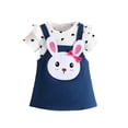 thumbnail image 1 of GYRATEDREAM Infant Toddler Baby Summer Outfits Love Print Round Neck Short Sleeve T-shirt + Denim Suspender Skirt Overall Dress 2Pcs Clothes Set for 3-24 Months, 1 of 8