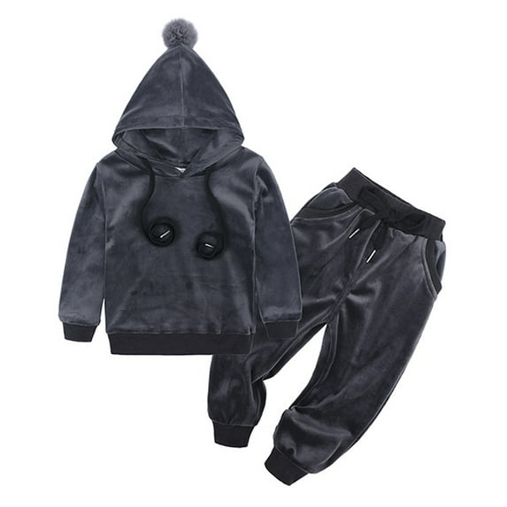 GYRATEDREAM Infant Toddler Baby Velvet Hoodie 2 Piece Outfits Boys Girls Hooded Tracksuit Sweatshirt Top + Sweatpants Set Kids Winter Warm Clothes Suit for 9 Months-7 Years